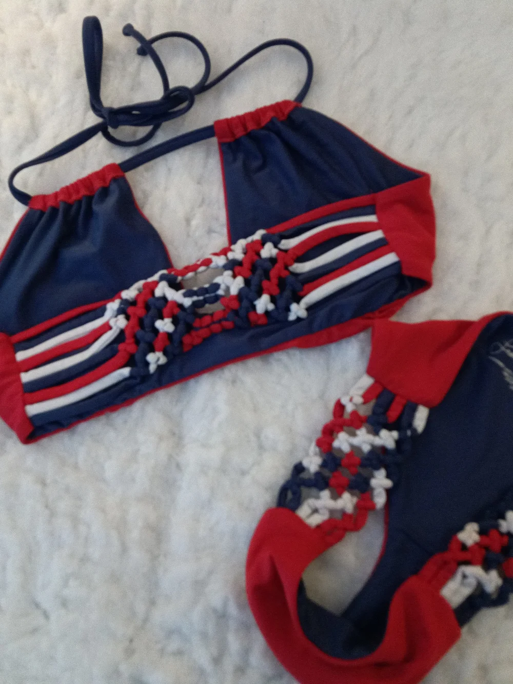 Frankie's Bikinis Red, Navy & White Braided Two-Piece Swim Set